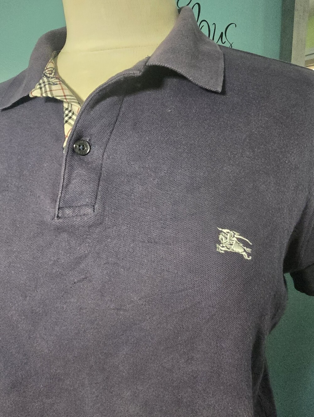 Men's Navy Burberry Black Polo with Chest Logo - Picture 5 of 11